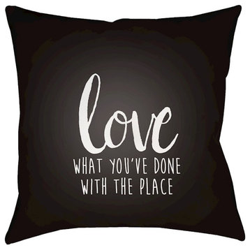 Love The Place by Surya Poly Fill Pillow, Black/White, 18' x 18'