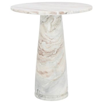 Safavieh Couture Valentia Tall Round Marble Accent Table, White/Brown