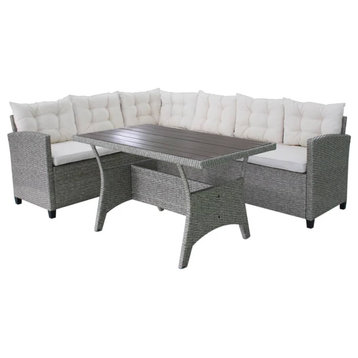 vidaXL Patio Furniture Set 3 Piece Sofa with Coffee Table Poly Rattan Gray