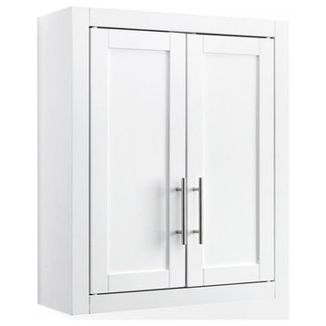Bowery Hill Wood Wall Cabinet with Doors and Shelves in White/Chrome