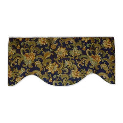 Priority Home and Design - Mill Creek Midnight Blue Damask Floral Valance - Valances