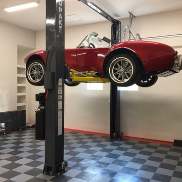 Home Garage with RACEDECK Garage Flooring and 2-post Car Lift