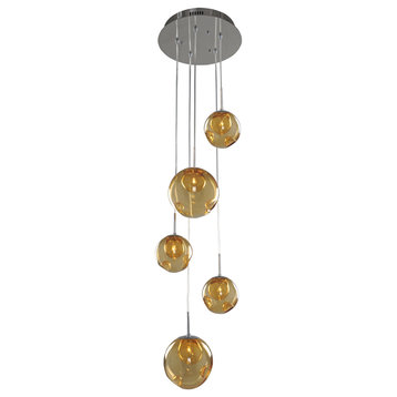 Meteor 15x16.5" 5-Light Contemporary Large Pendants by Kalco, Amber