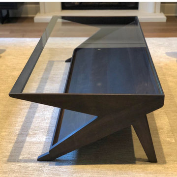Solid Walnut Coffee Table with Cantilever Sapphire Glass Top