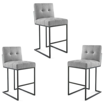 Home Square 3 Piece Upholstered Metal Bar Stool Set in Black and Light Gray