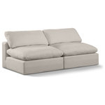 Meridian Furniture - Comfy Upholstered Modular Sofa, Beige, 2-Piece: 2 Armless Chair, Linen Textured Fabric - Give your space a whole new look with this beige Comfy linen textured fabric sofa. This handsome sofa fits nicely with other items in the Comfy collection and is a versatile seating option designed for adaptability, comfort and style. Wrapped in rich beige durable linen textured fabric upholstery, this sofa offers a plush embrace of overstuffed down feather cushions, carefully crafted to deliver the highest level of comfort. The perfect seat for creating an oasis for relaxation, this sofa has thick foam surrounding its frame for added support and coziness.