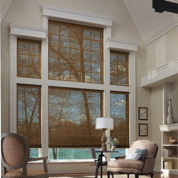 Traditional Brown Living Room Custom Window Woven Wood Shades by Hunter Douglas - Window Blinds