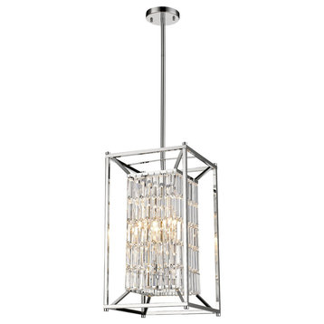 Chrome Cage, Clear Crystal Dropping Light Fixture