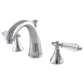Contemporary Bathroom Faucet, Widespread With Acrylic Levers, Polished Chrome