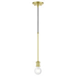 Livex Lighting - Lansdale 1 Light Satin Brass Single Pendant - Simplicity and attention to detail are the key elements of the Lansdale collection.  The dimensional form, exposed bulbs and combination of finishes adds a playful mood to a contemporary or urban interior. This single light pendant design gives a new face to any interior.  It is shown in a satin brass finish.