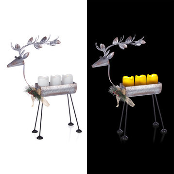 Rustic Metal Deer Candle Décor with Warm White LED Lights