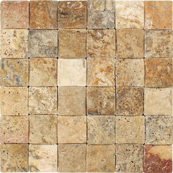 12"x12" European Cnc-Arched & Tumbled Travertine Scabos Mosaic, Set of 50