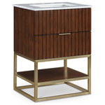Meridian Furniture - Monad Bathroom Vanity, Walnut, 24" Wide - Organize your bathroom while upping your style quotient with this pretty Monad 24-inch bathroom vanity. A must for the contemporary bath, this unit features a rich walnut finish with birch wood veneer and a slatted design that's an instant eye-grabber. The ceramic sink is sized just right to serve it purpose without taking up too much room, and the drawer adds a convenient spot for storing bathroom necessities.