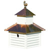 Rusty Rooster Bird House, White House With Bright Copper Roof
