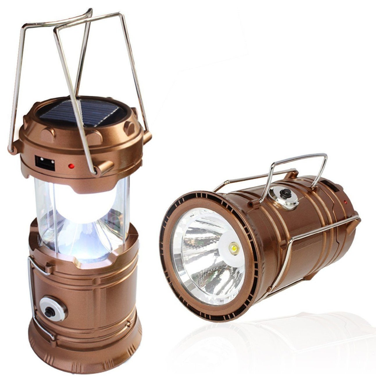 Solar Powered Camping Lantern, Solar LED Camp Light & Handheld Flashlight, Gold