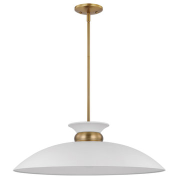 Perkins 1-Light Large Pendant, Matte White With Burnished Brass