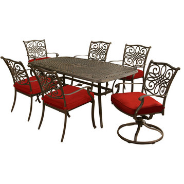 Traditions 7-Piece Dining Set, Red With 72x38" Cast-top Table
