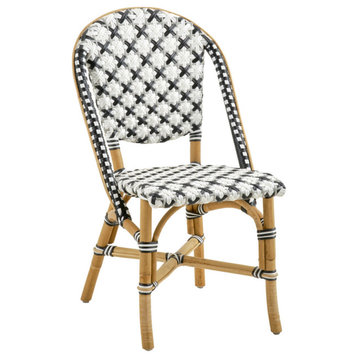 Sofie Rattan Bistro Side Chair, Star Weave, Grey / Black / White