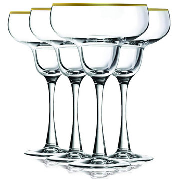 Margarita Accent Stem 9oz Wine Glasses Set of 4, Banded Gold
