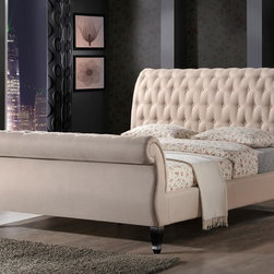 Nottingham Tufted Sleigh Upholstered Platform Bed in Sand Fabric - Platform Beds