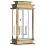 Livex Lighting - Princeton 2-Light Wall Lantern, Antique Brass - The Princeton collection is a fresh interpretation on the classic English pocket lantern.  Hand crafted solid brass, our Princeton fixtures are built for lasting beauty. This outdoor wall light features an antique brass finish and clear glass. This old world charm is built to last.