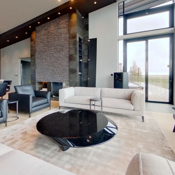 Living room at Icelandic retreat with natural lighting