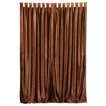 Lined-Brown Tab Top  Velvet Curtain / Drape / Panel   - 43W x 63L - Piece