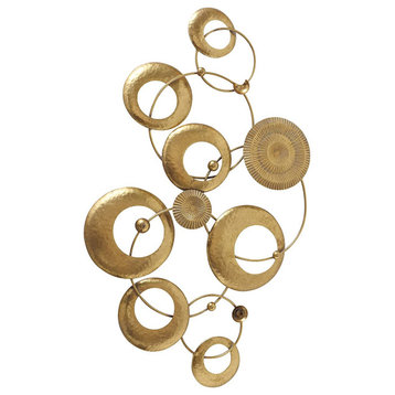 Modernist Golden-Gilt Rings Abstract Art Wall Sculpture Decor, 41.25 Inches