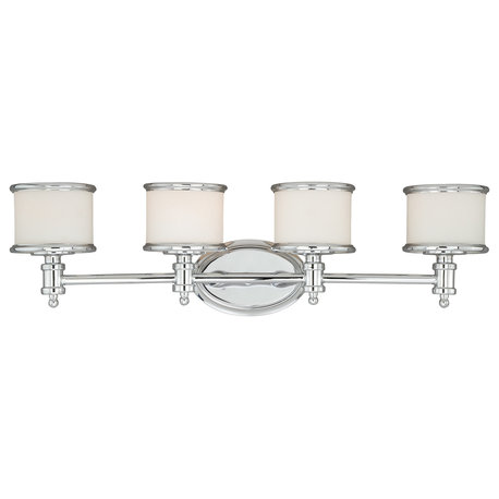 Carlisle Vanity Light, Chrome, White Frosted Opal Glass, 4-Light