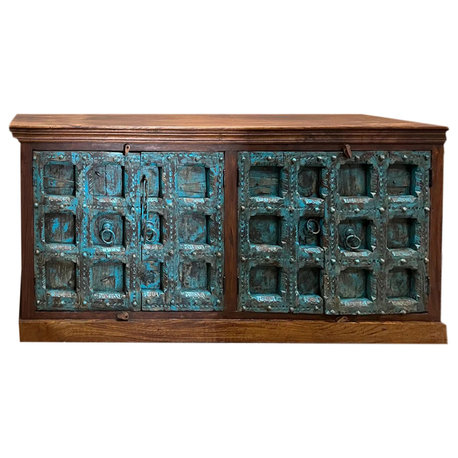 Consigned Rustic Modern Sideboard Blue Doors Farmhouse Long Bar Credenza