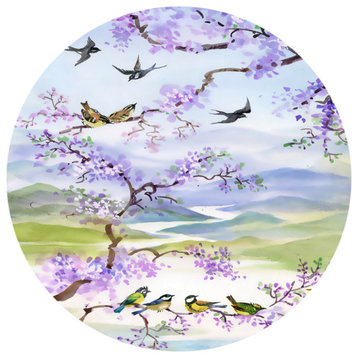Designart Birds On Cherry Branch Traditional Metal Circle Wall Art, 36"