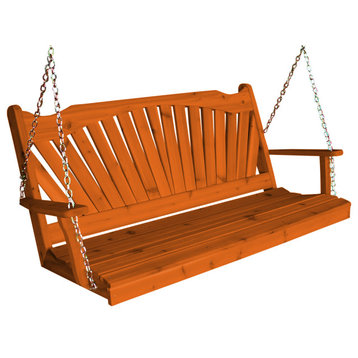 Cedar Fanback Porch Swing, Redwood Stain, 5 Foot