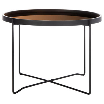 Ruby Medium Round Tray Top Accent Table, Black/Rose Gold