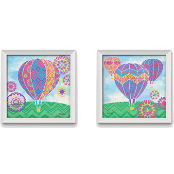Fantasy Hot Air Balloons, Set of Two 16x16in White Framed Prints