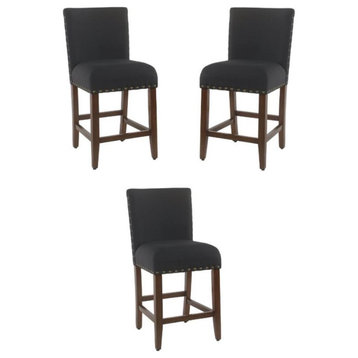 Home Square 24" Fabric Counter Stool with Nailheads in Deep Navy - Set of 3