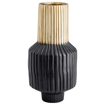 Cyan Allumage Vase 10625, Matt Black and Gold