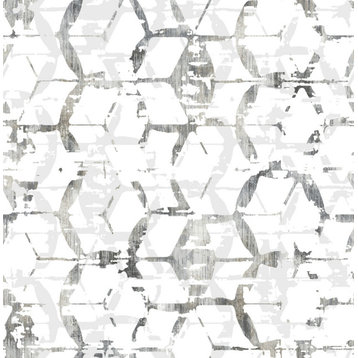 Augustine Black Distressed Geometric Wallpaper Bolt