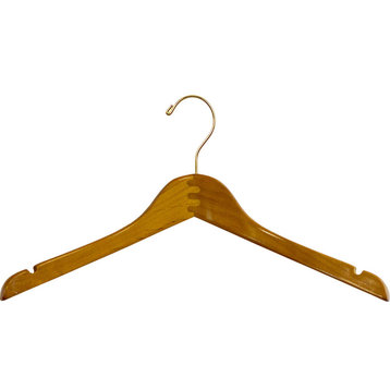 Curved Petite Top Hanger in Honey Finish With Brass Hook, Box of 100