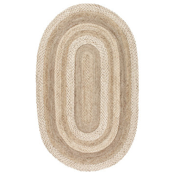 Jute Braided Bengal Border Area Rug, Natural, 8'x10' Oval