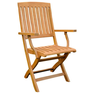 Royal Tahiti Yellow Balau Wood Folding Arm Chairs, Set of 2, Dark Honey