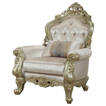 ACME Gorsedd Chair with 1 Pillow in Cream Fabric and Golden Ivory