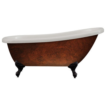 Acrylic 61" Slipper Clawfoot Tub Faux Copper Finish, Without Faucet Holes