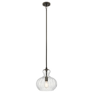Riviera 11.5" Clear Ribbed Glass Pendant in Olde Bronze