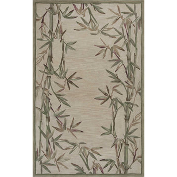 HomeRoots 5'x8' Ivory Hand Tufted Bordered Tropical Bamboo Indoor Area Rug
