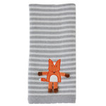 The Little Acorn - Fox 3-D Blanket - Baby Fox 3-D Blanket is knit from 100% natural soft cotton. This yummy knitted blanket has heather grey and off-white stripes with whimsical appliqued 3-D arms and  legs that babies love to touch. Tactile textures of velour enliven little orange Fox and create textural interest for small babies to touch and learn from.