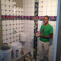 bathroom with hand painted tiles - Tile
