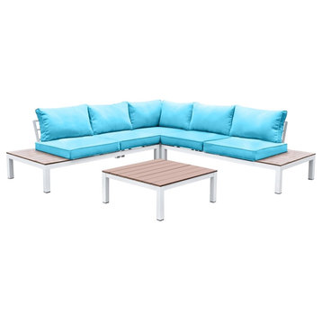 Furniture of America Chentelli Aluminum Patio Sectional with Ottoman in Blue