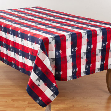 Cotton Blend Tablecloth With Checkered And Stars Design, 70"x140"
