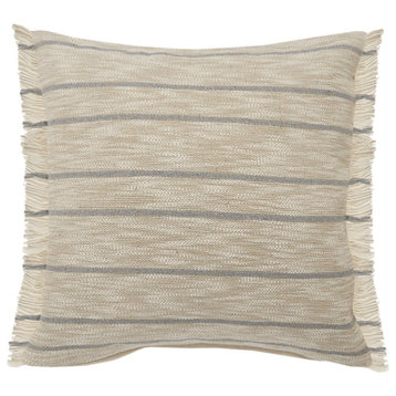 20" X 20" Taupe And Dusty Blue Jute Coastal Zippered Pillow
