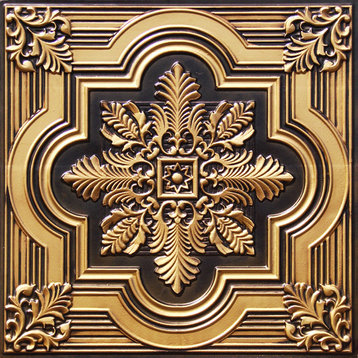 24"x24" D206 PVC Faux Tin Ceiling Tiles, Fire Rated, Set of 6, Antique Gold